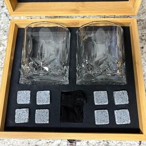 Crystal Whiskey Glass Set with Gray Stones